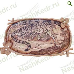 Картина резная, Тигрица с тигренком - Картины резные из кедра - купить по цене производителя, магазин Наш Кедр