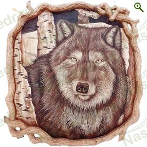 Картина резная, Волк 3 квадрат - Картины резные из кедра - купить по цене производителя, магазин Наш Кедр