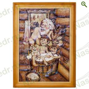 Картина берестяная «Старик и дети», 50*35 см, №6Г - Картины на бересте - купить по цене производителя, магазин Наш Кедр